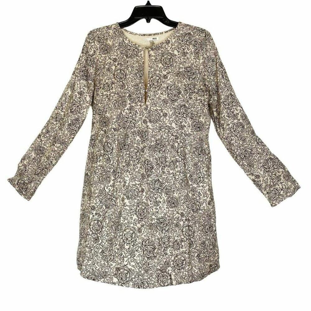 Amuse Society Black Cream Shift Dress Cutout Neck Long Sleeves Round Neck M